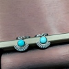 Fan Synthetic Turquoise Hoop Earrings EJEW-C178-03-1