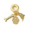 Rack Plating Brass Micro Pave Clear Cubic Zirconia European Dangle Charms KK-P279-34G-1