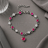 2Pcs 2 Colors Heart Alloy Rhinestone Charms Bracelets BJEW-HY0001-06-4
