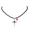 Alloy Enamel Gothic Cross and Red Teardrop Pendant Faceted Rondelle Glass Beaded Necklaces NJEW-JN05827-2