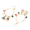 Brass Glass Christmas Tree Dangle Earrings EJEW-TA00666-2