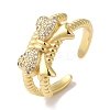 Bowknot Brass Micro Pave Clear Cubic Zirconia Open Cuff Rings for Women LS-RJEW-C098-02G-1