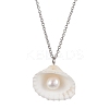 Natural Clam Shell & Imitation Pearl Pendant Necklaces NJEW-JN05006-4