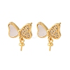 Brass Micro Pave Cubic Zirconia Shell Stud Earrings Findings KK-D363-07G-1