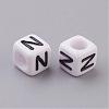 White Letter N Acrylic Cube Beads X-PL37C9308-N-2