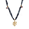 Brass & Evil Eye Resin Pendant Printed Cloth Necklaces FS-WG0AB01-01-1
