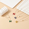 4Pcs 4 Color Glass Butterfly & Natural Pearl Pendants Double Layer Necklaces Set with Clear Cubic Zirconia NJEW-TA00043-2