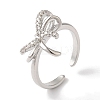 Bowknot Brass Micro Pave Clear Cubic Zirconia Open Cuff Rings for Women LS-RJEW-C098-07P-1