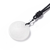 Natural Quartz Crystal Flat Round with Flower of Life Pendant Necklace with Nylon Cord for Women NJEW-P274-02-07-3