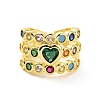 Colorful Cubic Zirconia Heart Open Cuff Ring X-RJEW-C061-03G-2