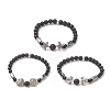 3Pcs 3 Style Natural Lava Rock & Black Onyx Beaded Stretch Bracelets Set BJEW-JB09237-1
