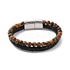 Natural Mixed Gemstone Beaded & Microfiber Leather Cord Double Layer Multi-strand Bracelet BJEW-G658-04P-2