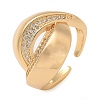Brass Micro Pave Clear Cubic Zirconia Cuff Finger Rings for Women RJEW-B112-01G-4