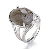 Adjustable Faceted Natural Labradorite Finger Rings RJEW-I068-B04-1-1