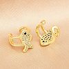 Fish Brass Micro Pave Clear Cubic Zirconia Cuff Earrings EJEW-D338-01G-2