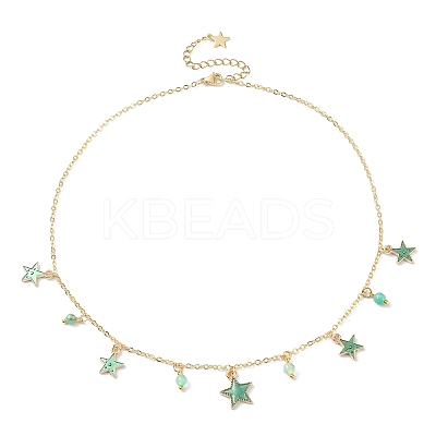 Natural Agate Round & Alloy Enamel Star Charms Bib Necklace with 304 Stainless Steel Chains NJEW-JN04404-02-1