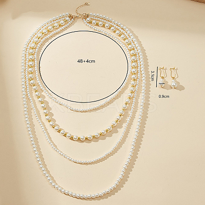 French Elegant Plastic Imitation Pearl Multilayer Necklace & Earrings Sweater Chain Set for Women EN7269-1