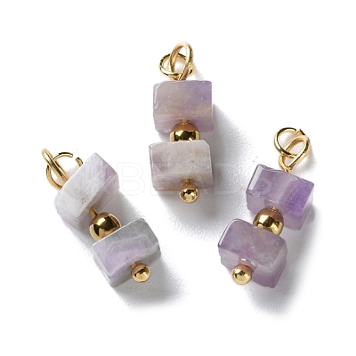 Natural Amethyst Cuboid Beaded Pendants STAS-C120-02G-02-1