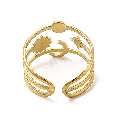 Star & Moon & Sun Ion Plating(IP) 304 Stainless Steel Open Cuff Ring Findings X-STAS-E066-10G-1