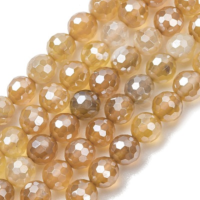 Electroplated Natural Agate Beads Strands G-B191-A07-6mm-08-1