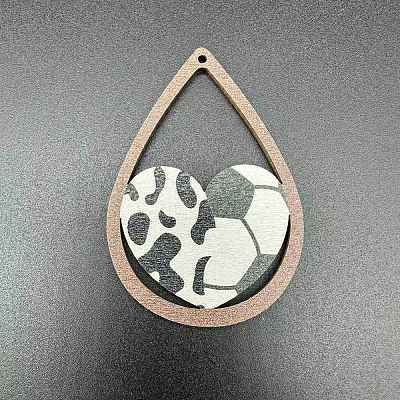 Sport Ball Theme Single Face Printed Wood Big Pendants WOOD-WH0036-10D-1