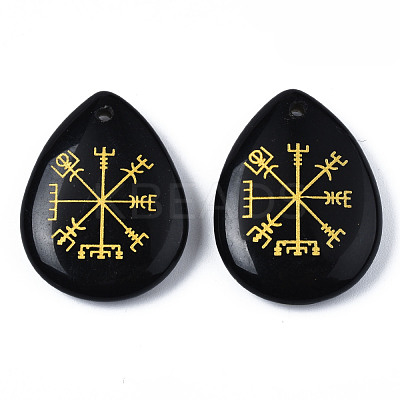 Natural Black Stone Pendants G-T122-72A-1