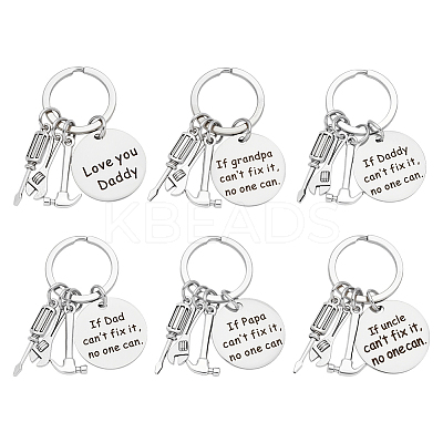 6Pcs Stainless Steel Keychains AJEW-PH0006-23-1