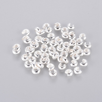 Silver Color Plated Brass Crimp End Beads Covers for Jewelry Making X-KK-H290-NFS-NF-1