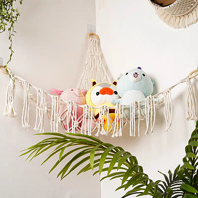 Cotton Macrame Hanging Toy Storage Hammock AJEW-WH0033-72-1