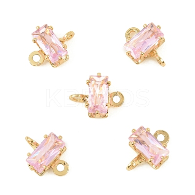 Brass Pave Cubic Zirconia Rectangle Connector Charms KK-P347-06G-02-1