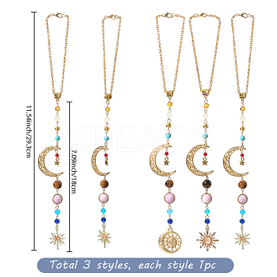 3Pcs 3 Colors Resin & Glass Pendant Decorations HJEW-SC0002-66-1
