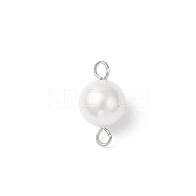 Shell Pearl Round Connector Charms PALLOY-JF04477-02-1