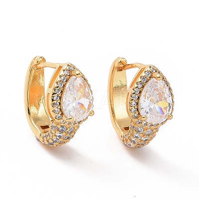 Clear Cubic Zirconia Teardrop Hoop Earrings EJEW-C008-19G-1