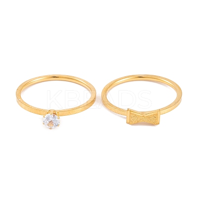 Bowknot PVD Vacuum Plating 304 Stainless Steel Finger Ring Set for Women RJEW-C086-29-G-1