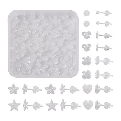 60 Sets 6 Style Star & Flower & Bowknot & Heart & Clover & Ball Tiny Resin Stud Earrings with Ear Nut for Women EJEW-BG0001-01-1