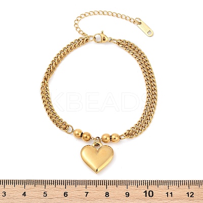 304 Stainless Steel Heart Charm Bracelets BJEW-Z106-07G-1