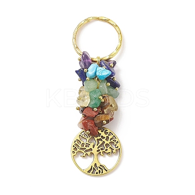 Chakra Natural Gemstone Chip Pendant Keychain KEYC-JKC00414-03-1