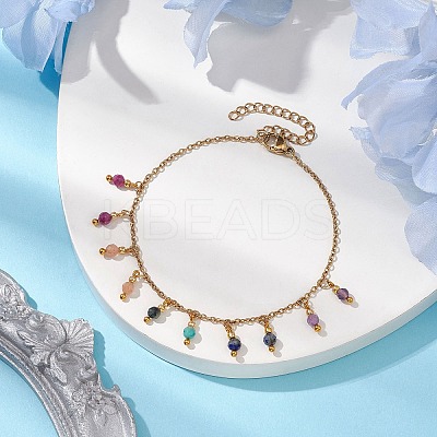 3mm Round Faceted Natural Amethyst & Lapis Lazuli & African Turquoise(Jasper) & Sunstone & Ruby/Red Corundum Charm Bracelets BJEW-JB10595-1