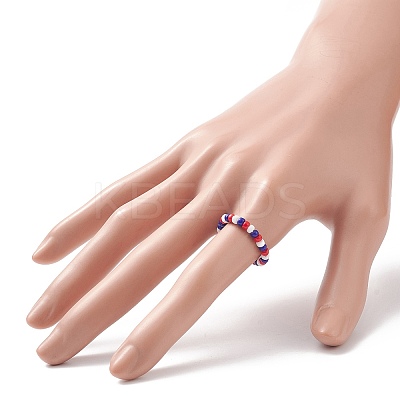 4Pcs 4 Style Independence Day Glass Seed Stretch Finger Rings Set with Brass Star Beaded for Women RJEW-TA00065-1
