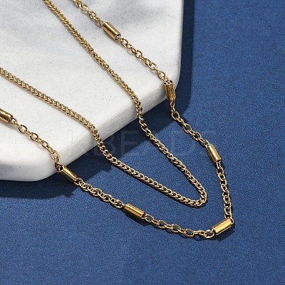 304 Stainless Steel Cable Chain Double Layered Necklaces for Women NJEW-U050-02E-G-1