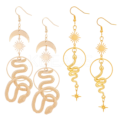 2 Pairs 2 Style Sun & Moon Planet Alloy Dangle Earrings EJEW-AN0002-42-1