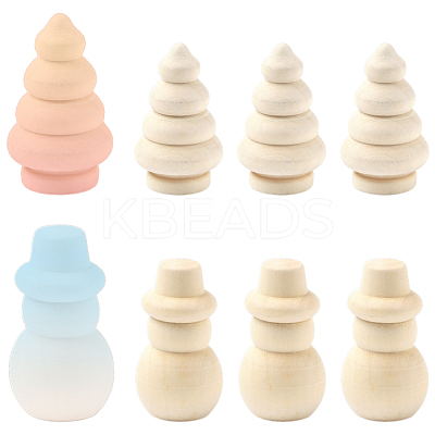 10Pcs 2 Styles Christmas Unfinished Wood Sculpture Display Decorations DJEW-SP0001-20-1
