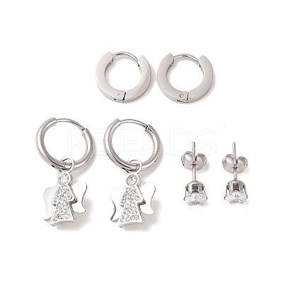 3 Pairs 3 Styles 304 Stainless Steel Hoop & Studs Earrings Set for Women EJEW-K279-13P-1
