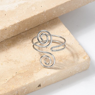 304 Stainless Steel Round Wrap Open Cuff Rings for Women Men RJEW-Z071-02A-P-1
