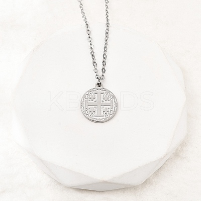 Jerusalem Cross 304 Stainless Steel Medal Pendant Necklaces NJEW-D349-01P-1