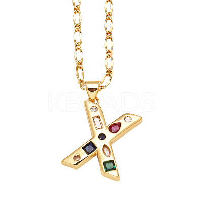 Brass Pave Colorful Cubic Zirconia Initial Pendant Necklaces FS-WG26597-24-1