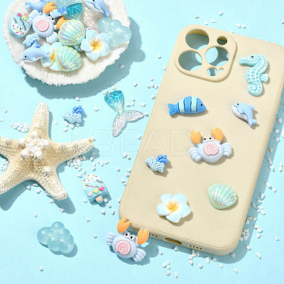 60Pcs 10 Styles Beach Theme Opaque Resin Cabochons RE-FS01E3-01-1