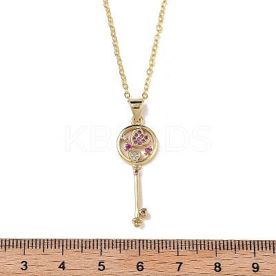 Brass Micro Pave Cubic Zirconia Heart Key Pendant Necklaces for Women NJEW-R027-03G-02-1