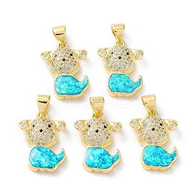 Rack Plating Brass Micro Pave Cubic Zirconia Puppy Pendants KK-C041-15G-1