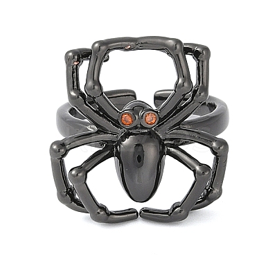 Halloween Spider Brass Rhinestone Open Cuff Rings RJEW-S419-01B-01-1